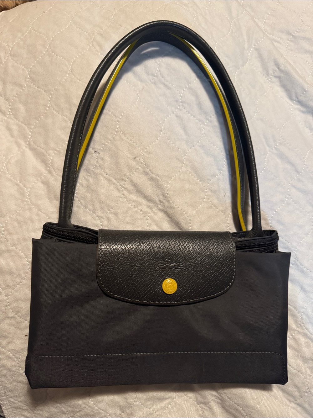 Longchamp Black Shoulder Bag with Yellow Accent